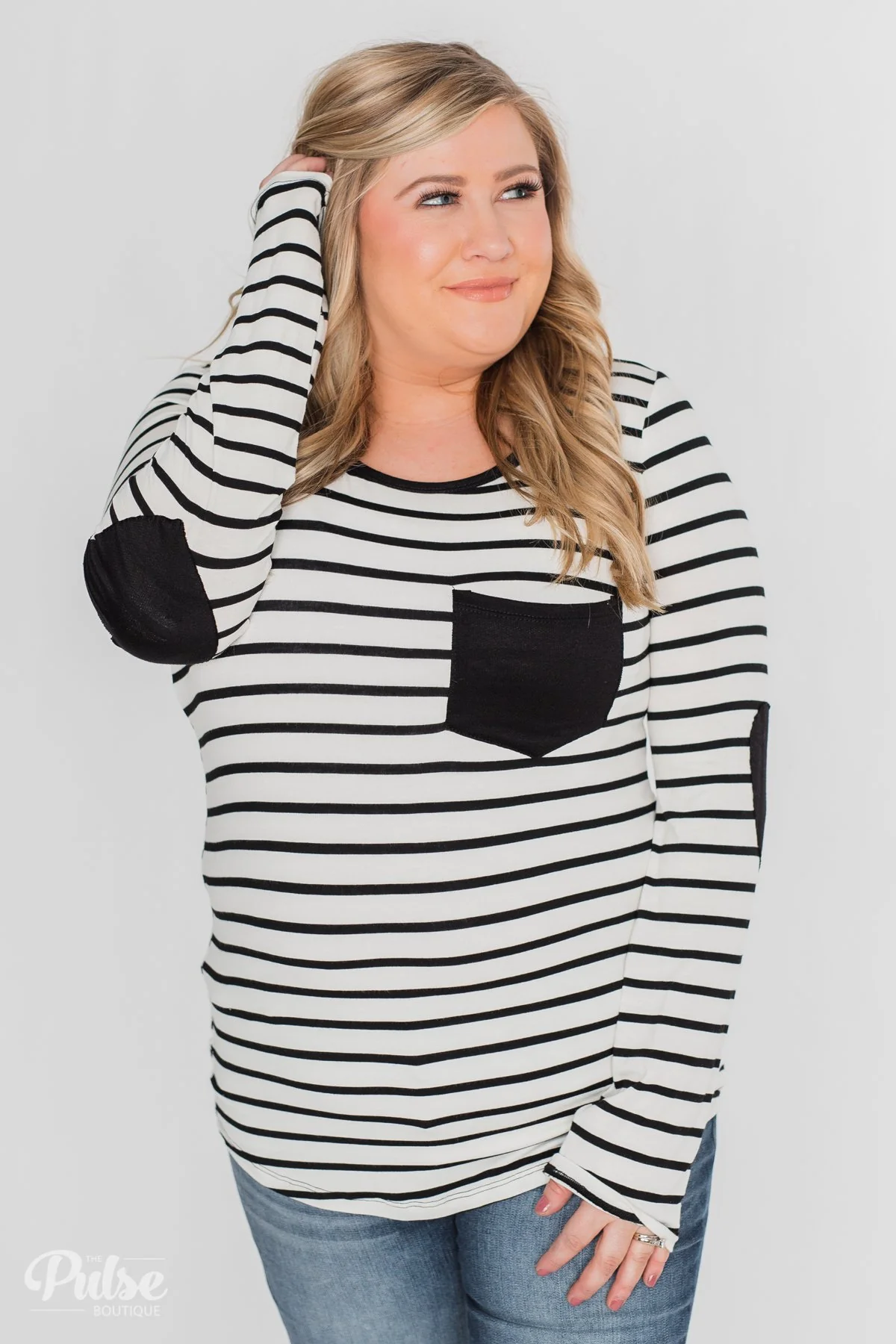 Forever Mine Heart Elbow Patch Top - Black & Ivory - Image 11