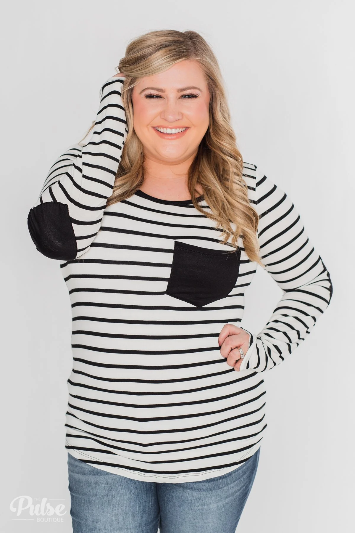 Forever Mine Heart Elbow Patch Top - Black & Ivory - Image 12