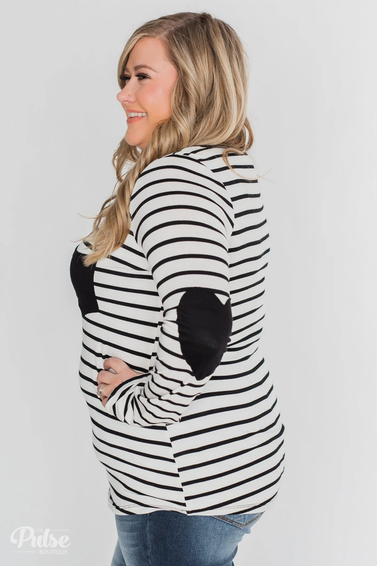 Forever Mine Heart Elbow Patch Top - Black & Ivory - Image 13