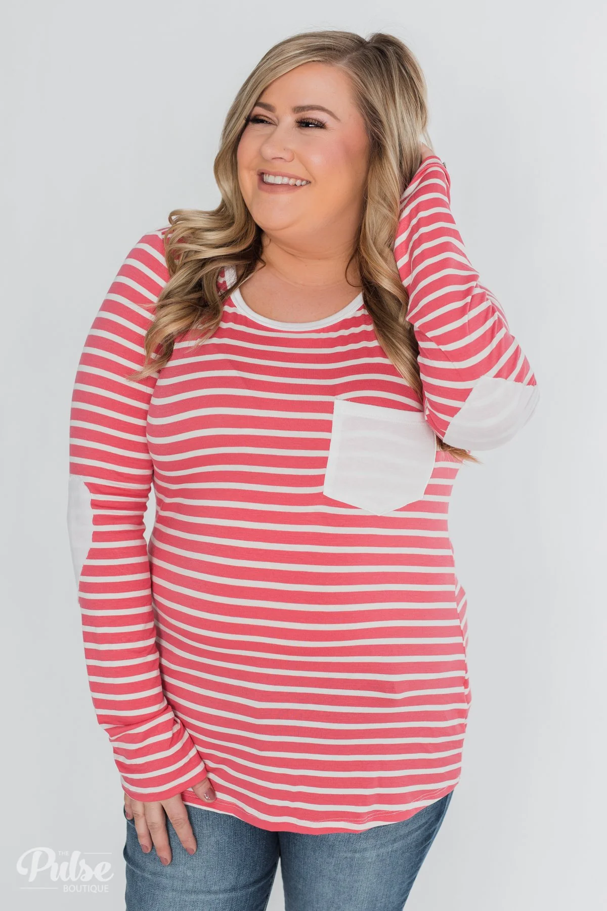 Forever Mine Heart Elbow Patch Top - Raspberry Pink - Image 3
