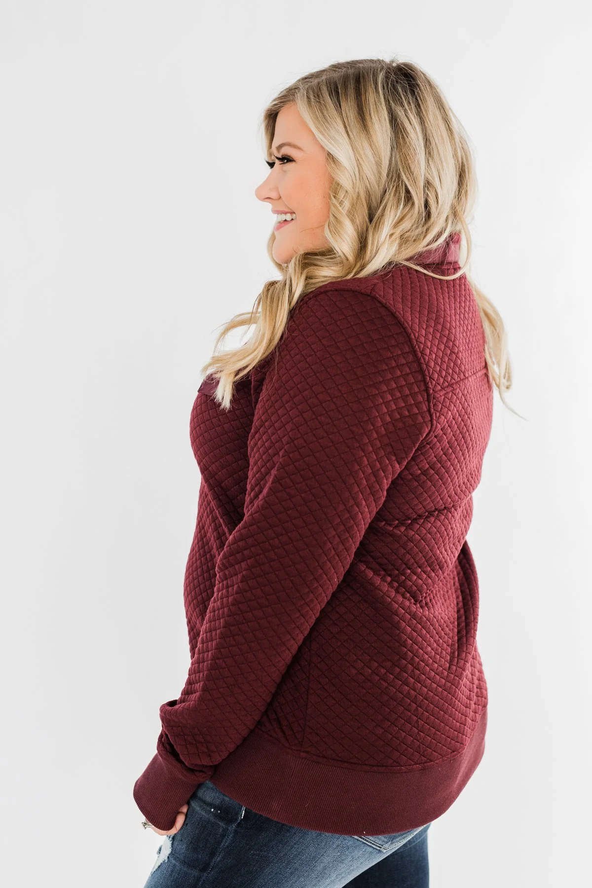 Forever My Friend Quilted Pullover- Burgundy - Image 7