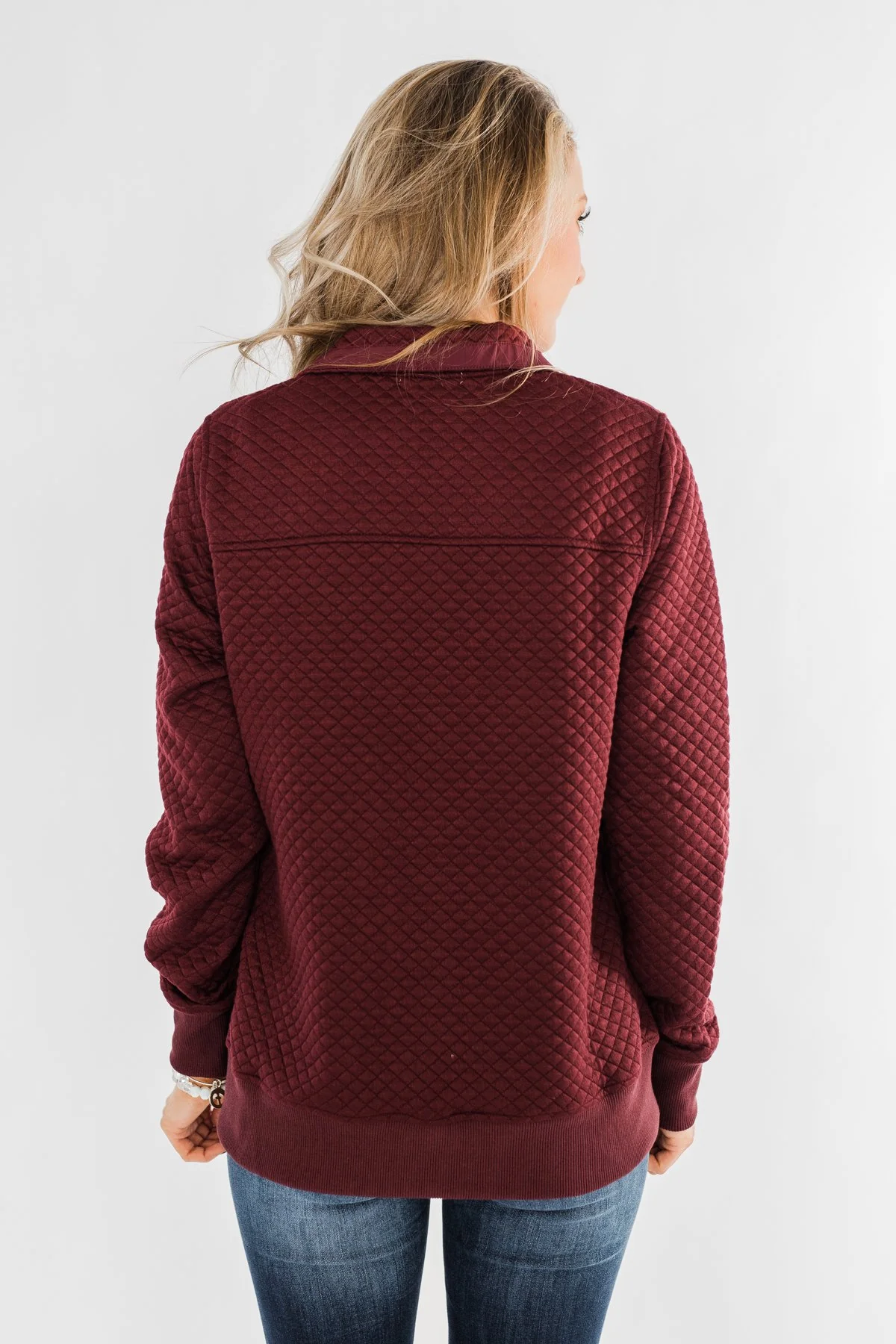 Forever My Friend Quilted Pullover- Burgundy - Image 8
