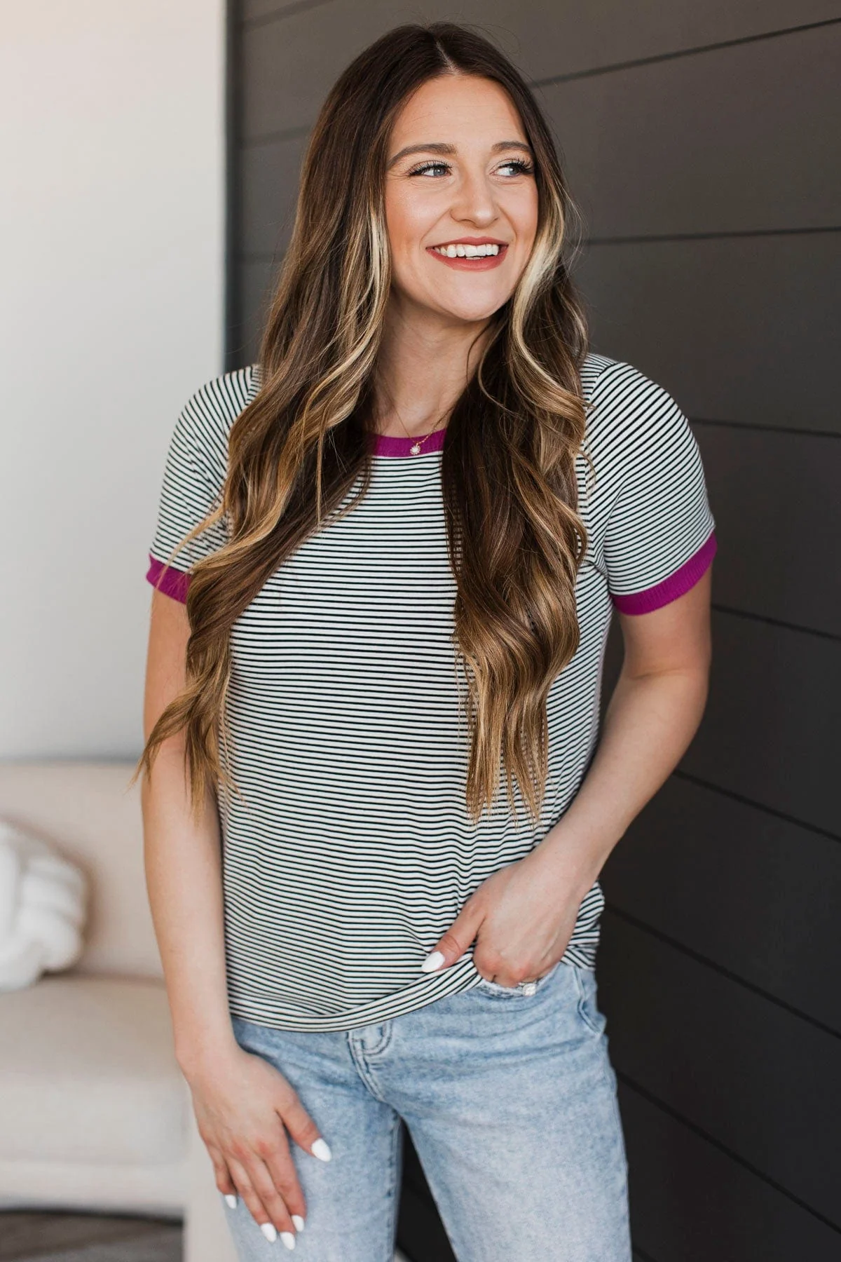 Forever Obsessed Striped Top- Ivory & Magenta