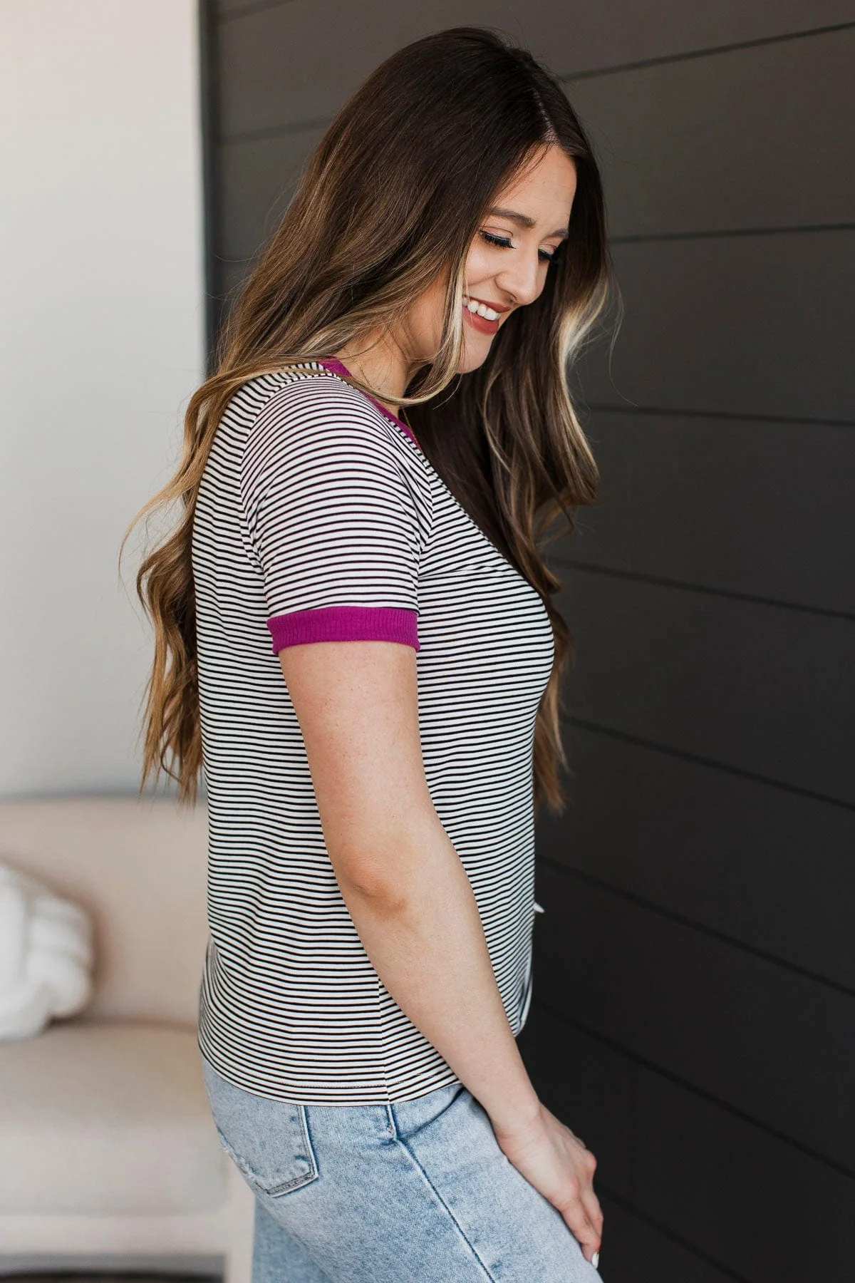 Forever Obsessed Striped Top- Ivory & Magenta - Image 2