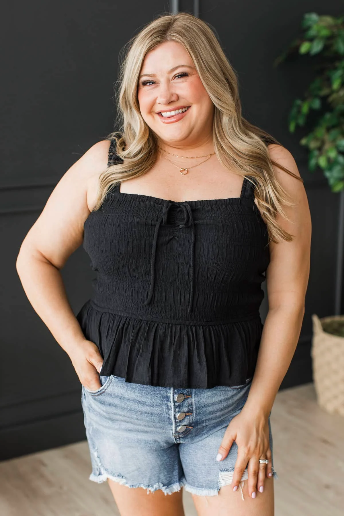 Forever Starts With You Peplum Tank Top- Black