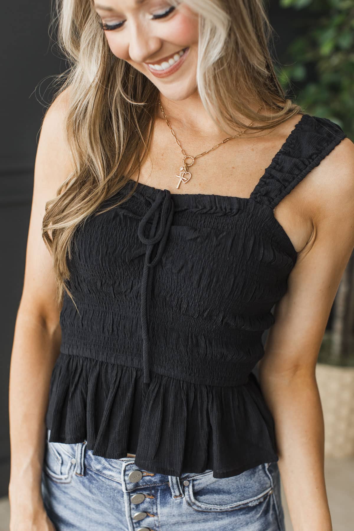 Forever Starts With You Peplum Tank Top- Black - Image 2