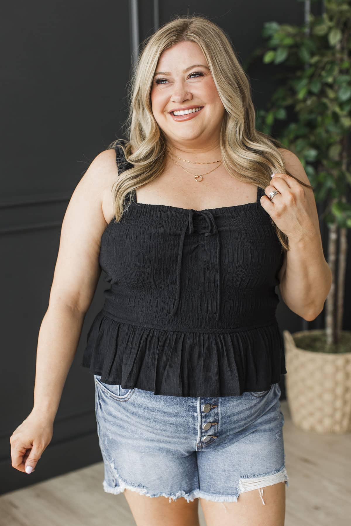 Forever Starts With You Peplum Tank Top- Black - Image 3