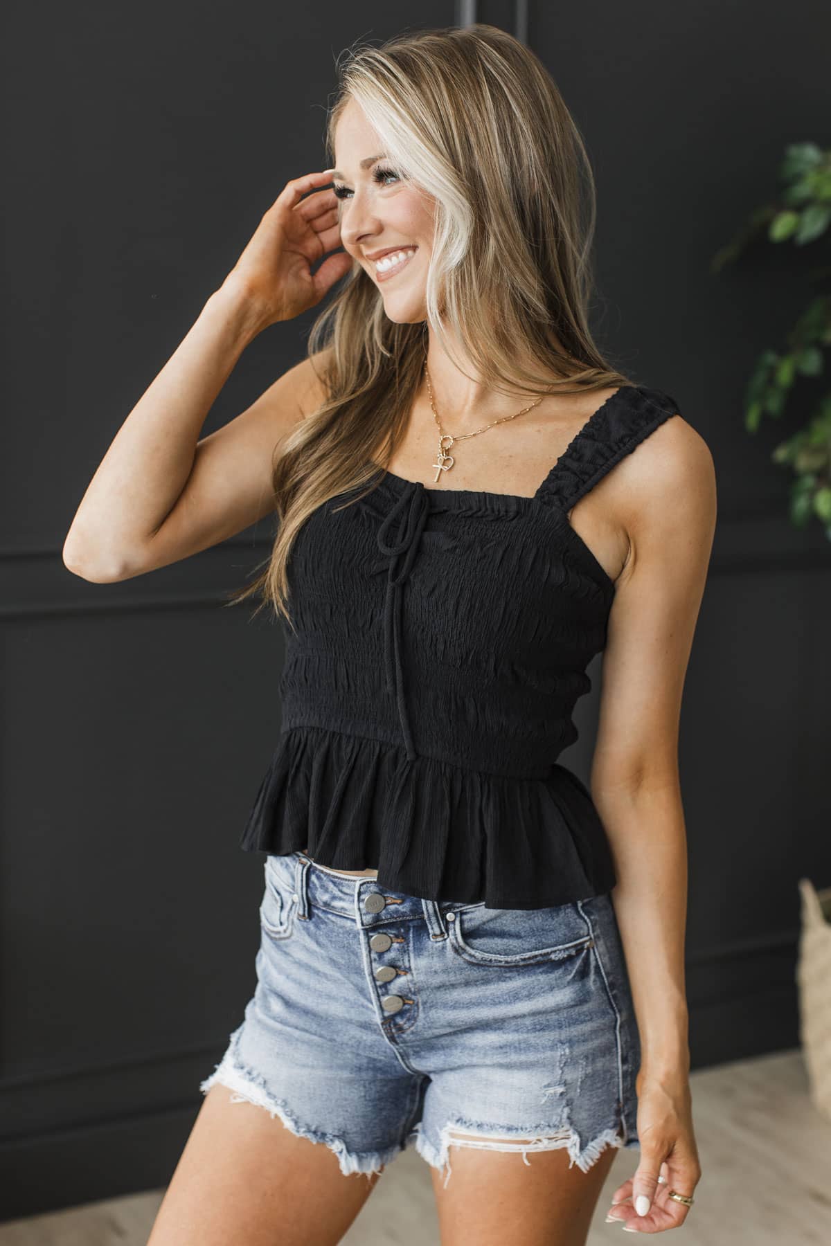 Forever Starts With You Peplum Tank Top- Black - Image 4