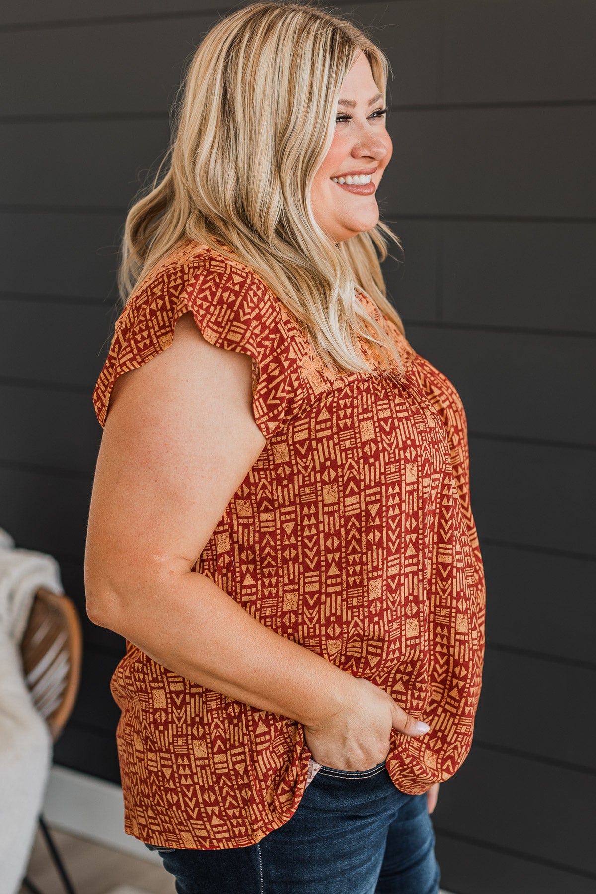 Forever Your Girl Printed Blouse- Rust - Image 5