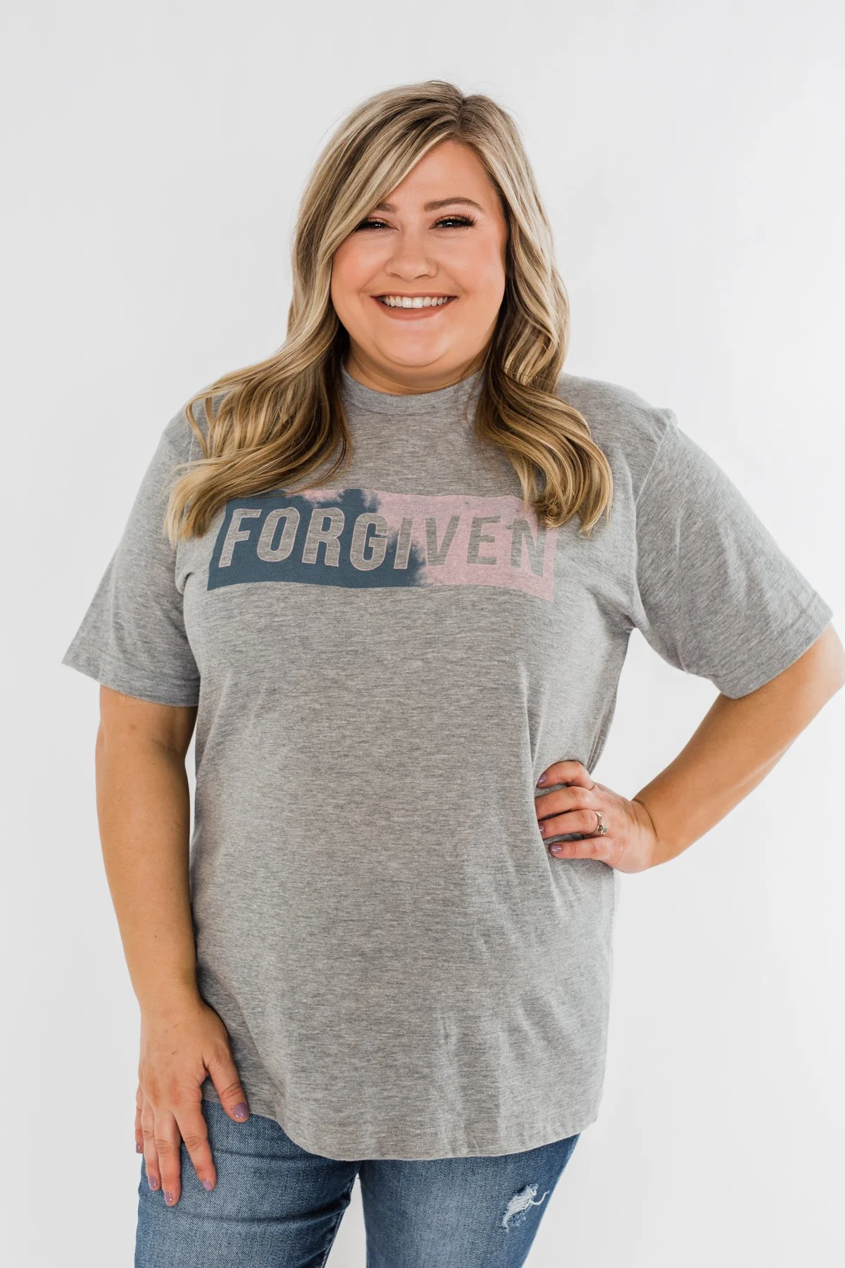 "Forgiven" Graphic Tee- Grey - Image 3