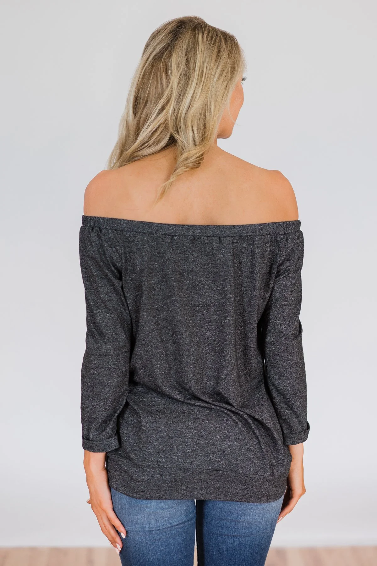 Found My Soulmate Off the Shoulder Top- Charcoal - Image 10