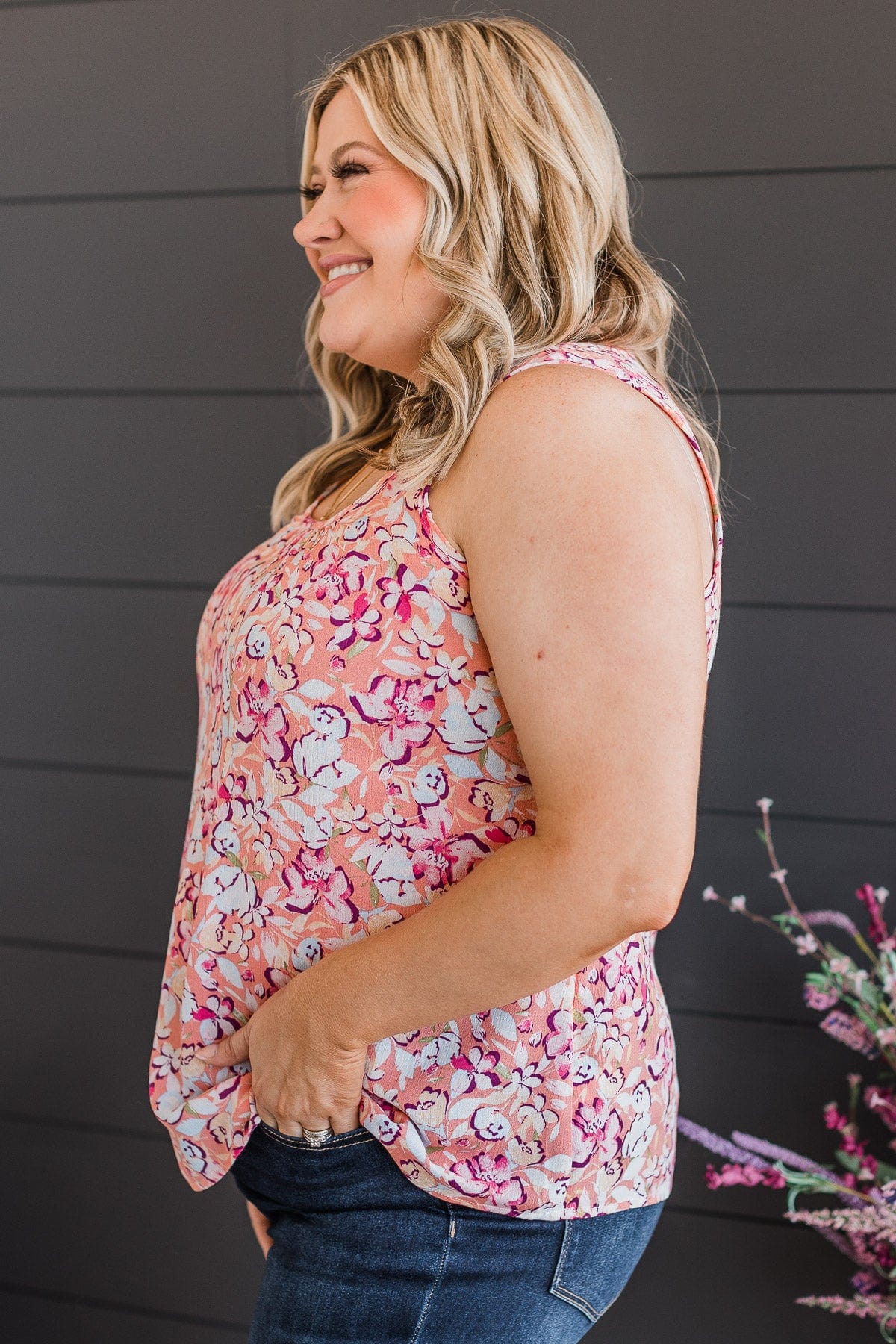 Found My Way Floral Tank Top- Coral - Image 6