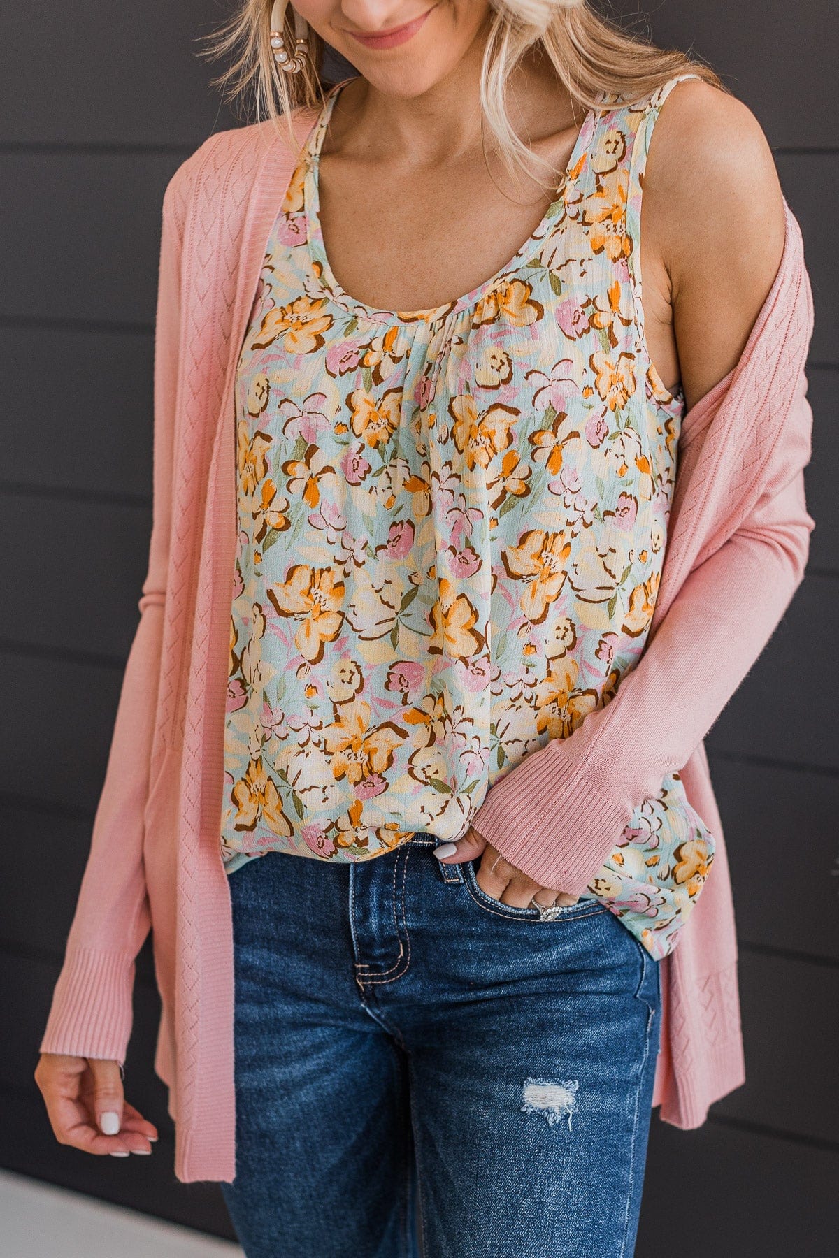 Found My Way Floral Tank Top- Light Blue - Image 2