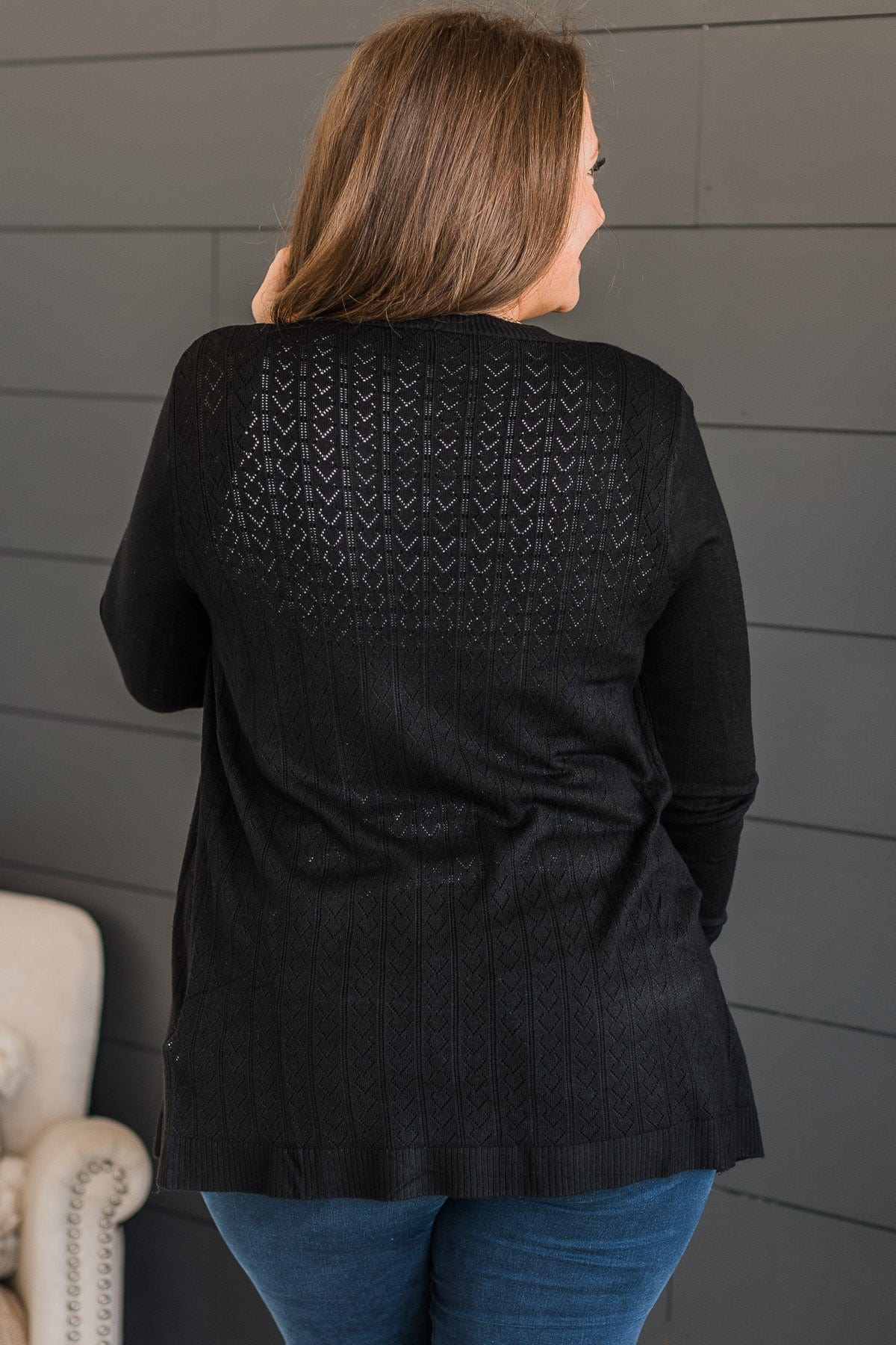 Found Myself Open Front Knit Cardigan- Black - Image 10