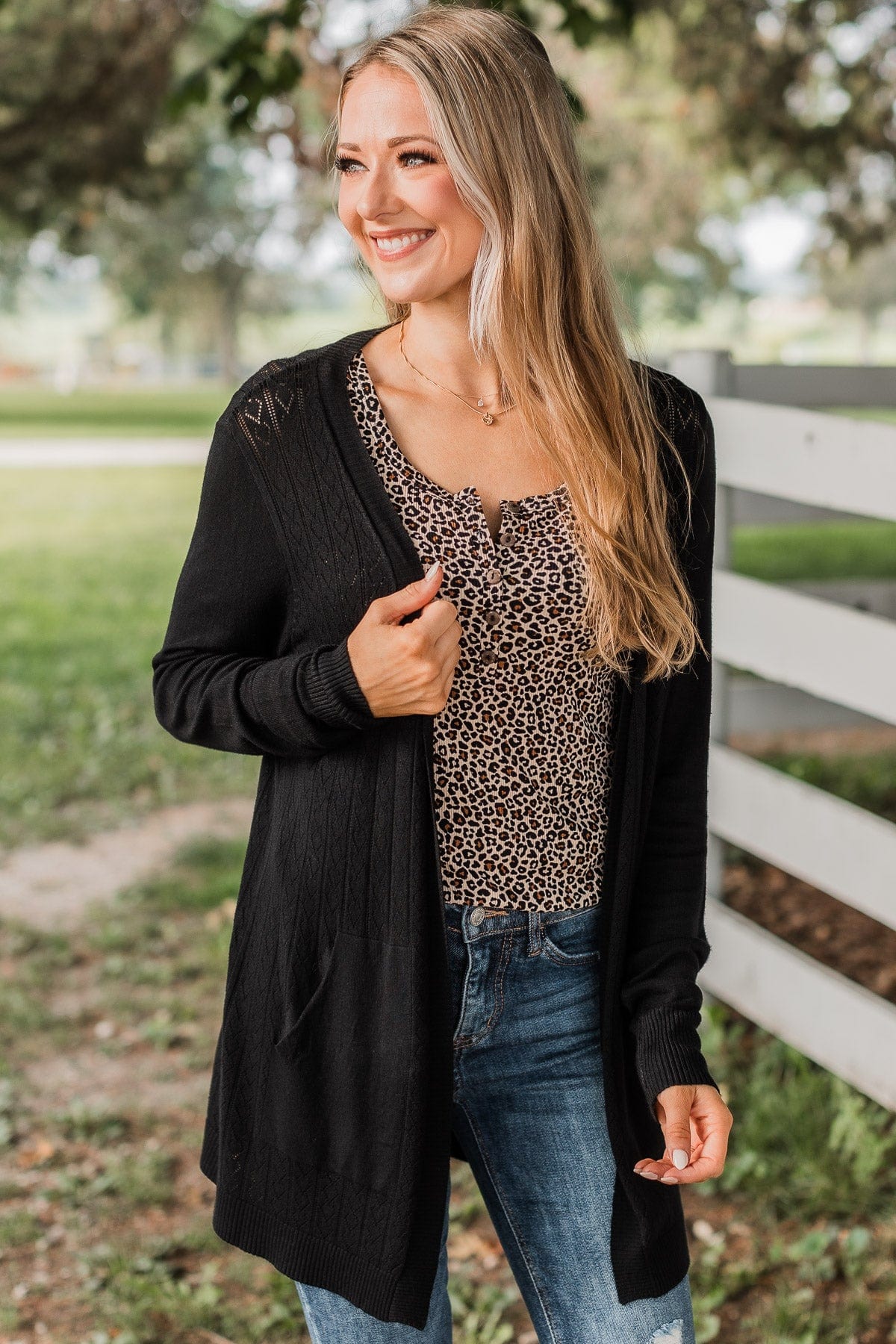 Found Myself Open Front Knit Cardigan- Black - Image 2