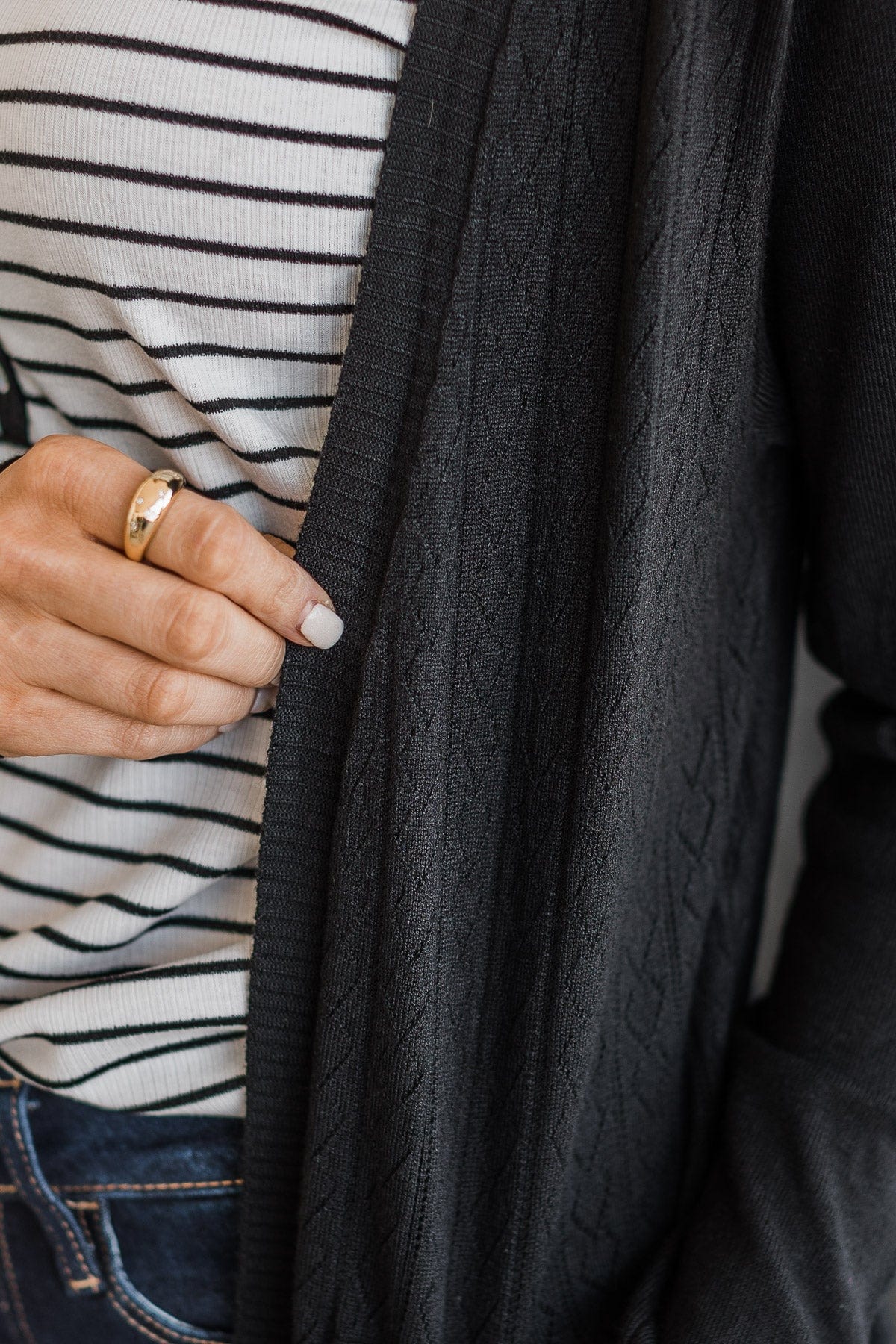 Found Myself Open Front Knit Cardigan- Black - Image 3