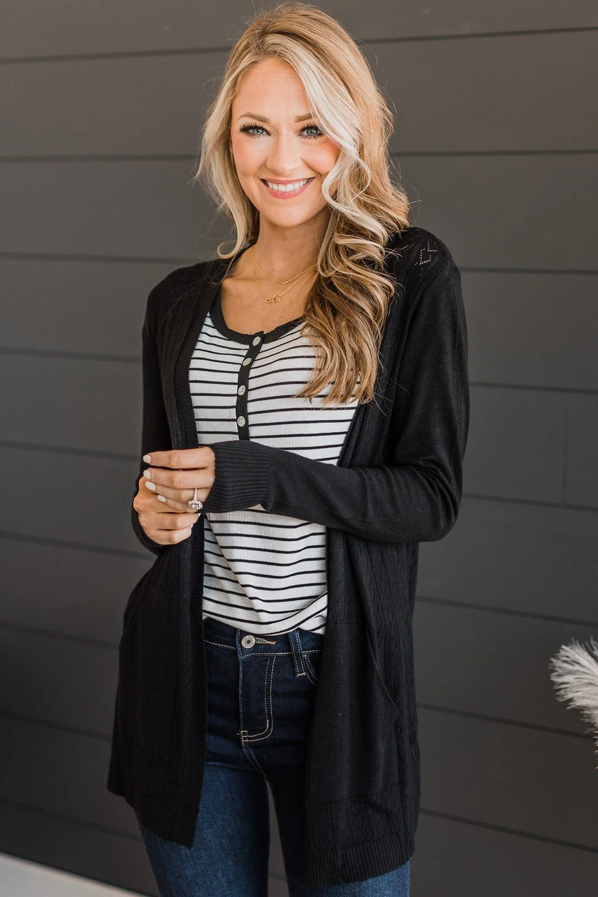 Found Myself Open Front Knit Cardigan- Black - Image 5