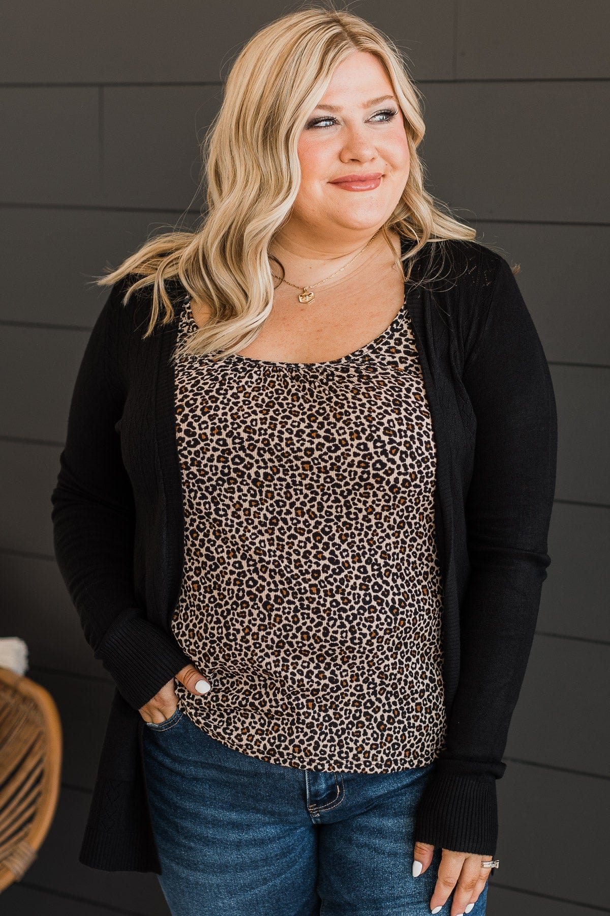 Found Myself Open Front Knit Cardigan- Black - Image 6