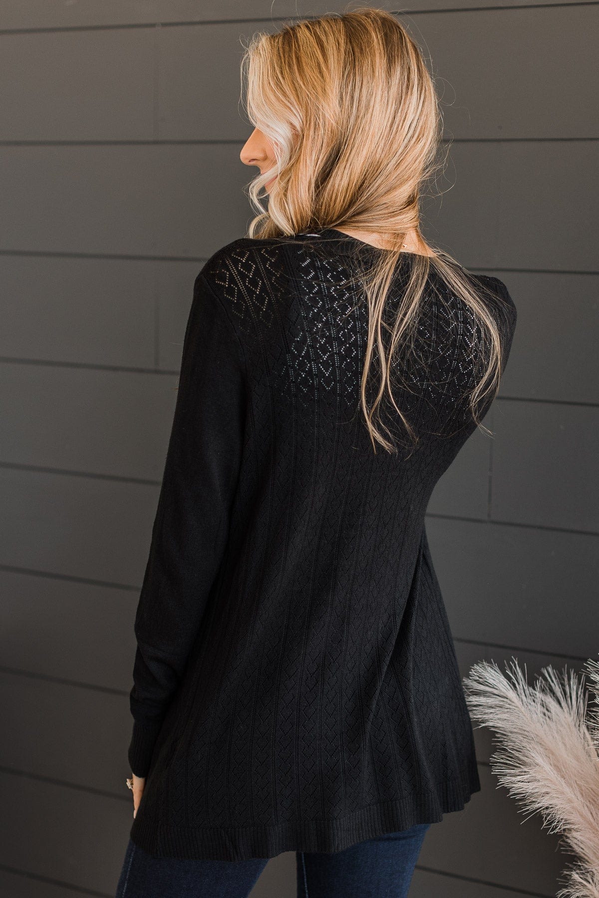 Found Myself Open Front Knit Cardigan- Black - Image 9