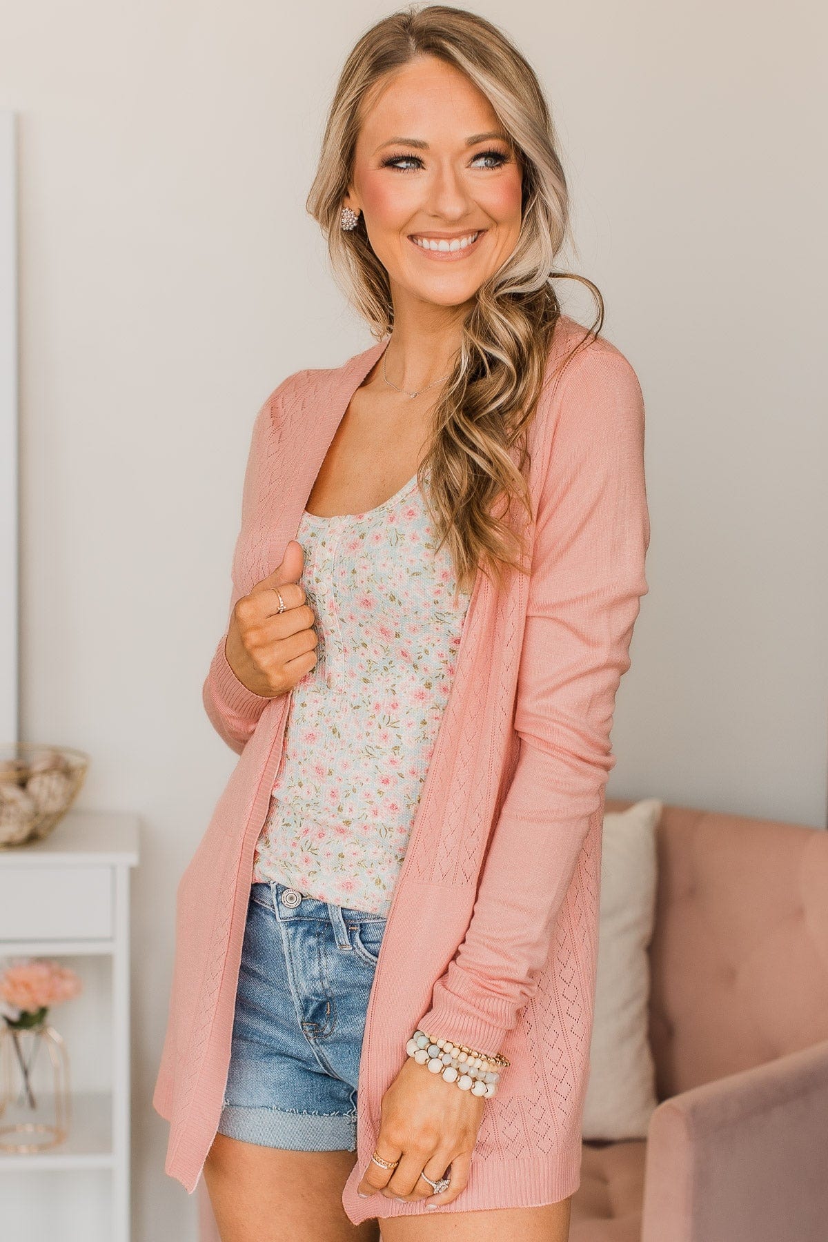 Found Myself Open Front Knit Cardigan- Blush - Image 3