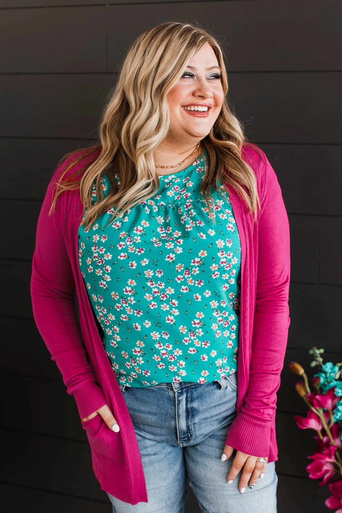 Found Myself Open Front Knit Cardigan- Hot Pink - Image 3