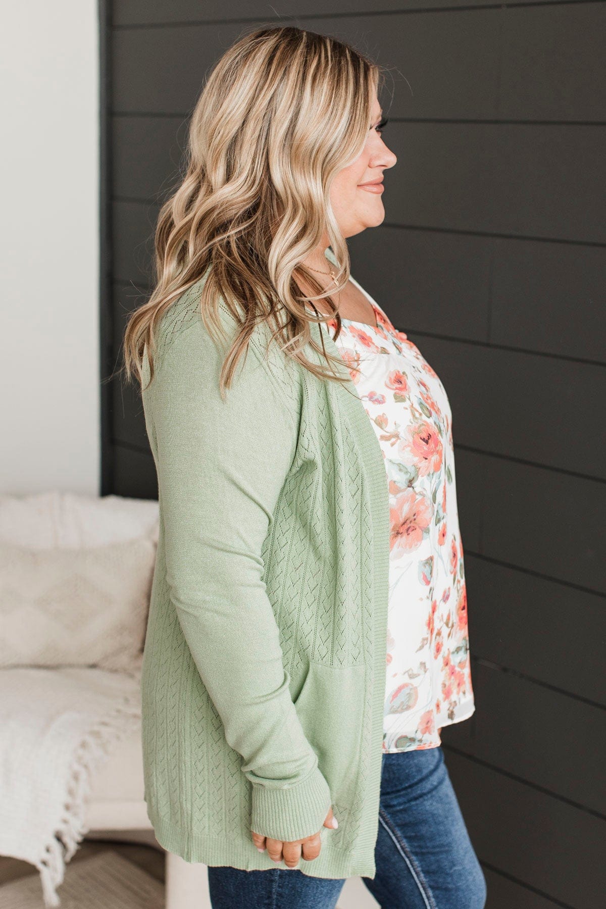 Found Myself Open Front Knit Cardigan- Mint - Image 5