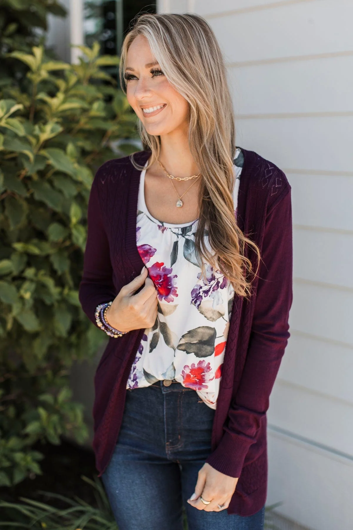 Found Myself Open Front Knit Cardigan- Plum - Image 4