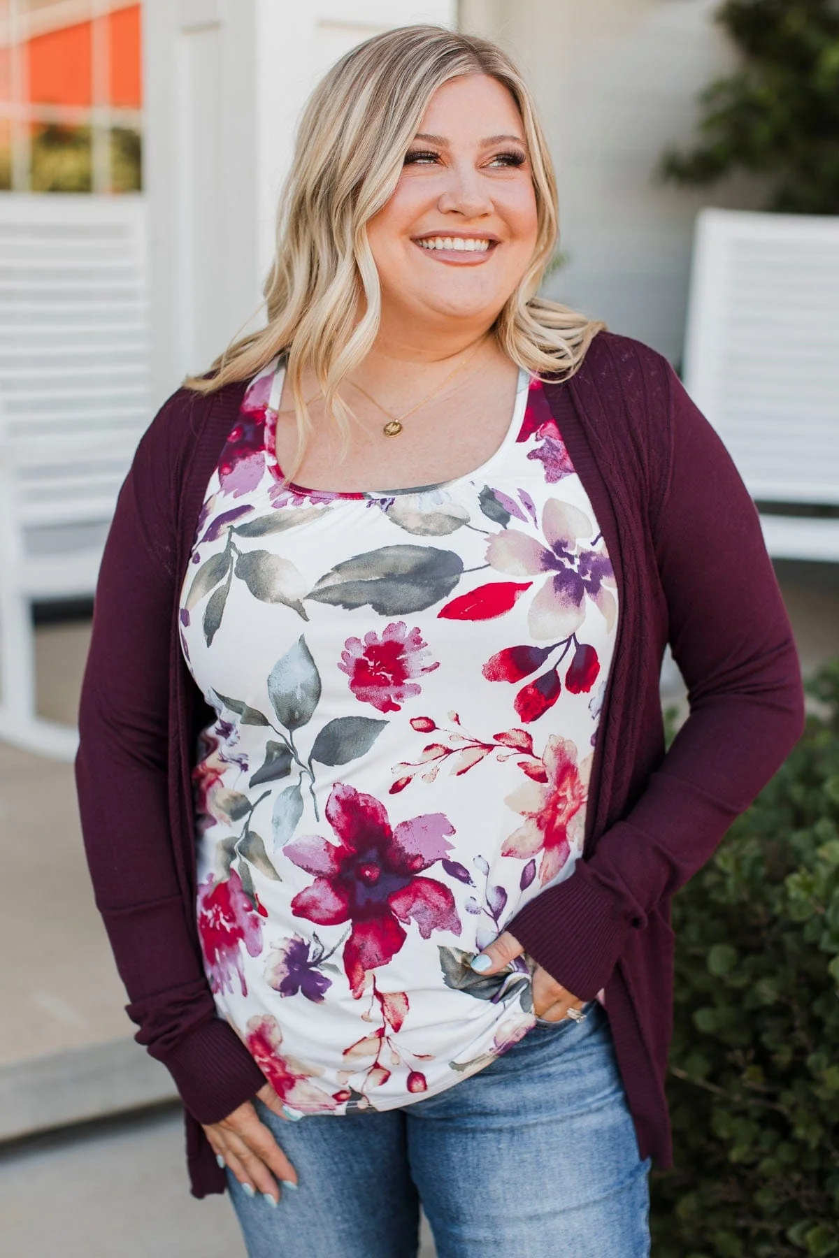 Found Myself Open Front Knit Cardigan- Plum - Image 5