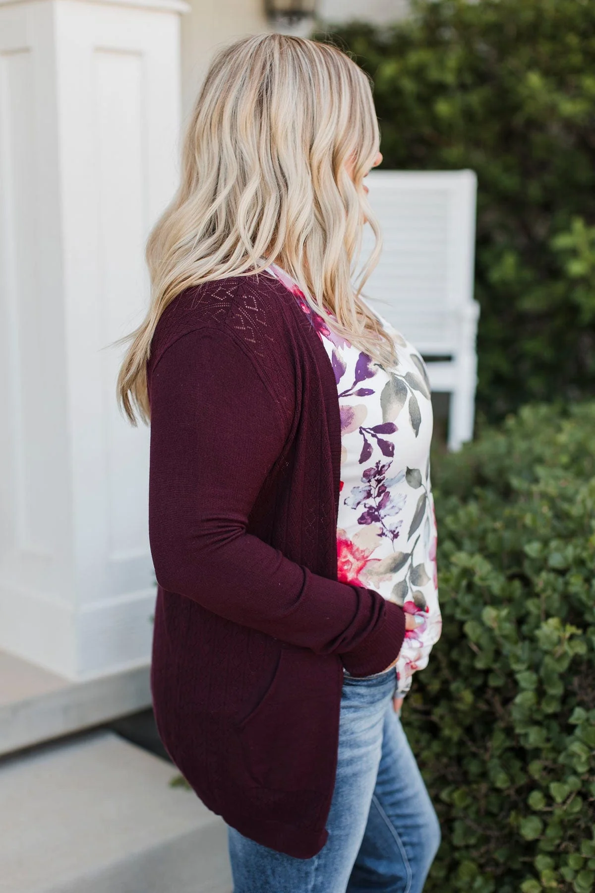 Found Myself Open Front Knit Cardigan- Plum - Image 7