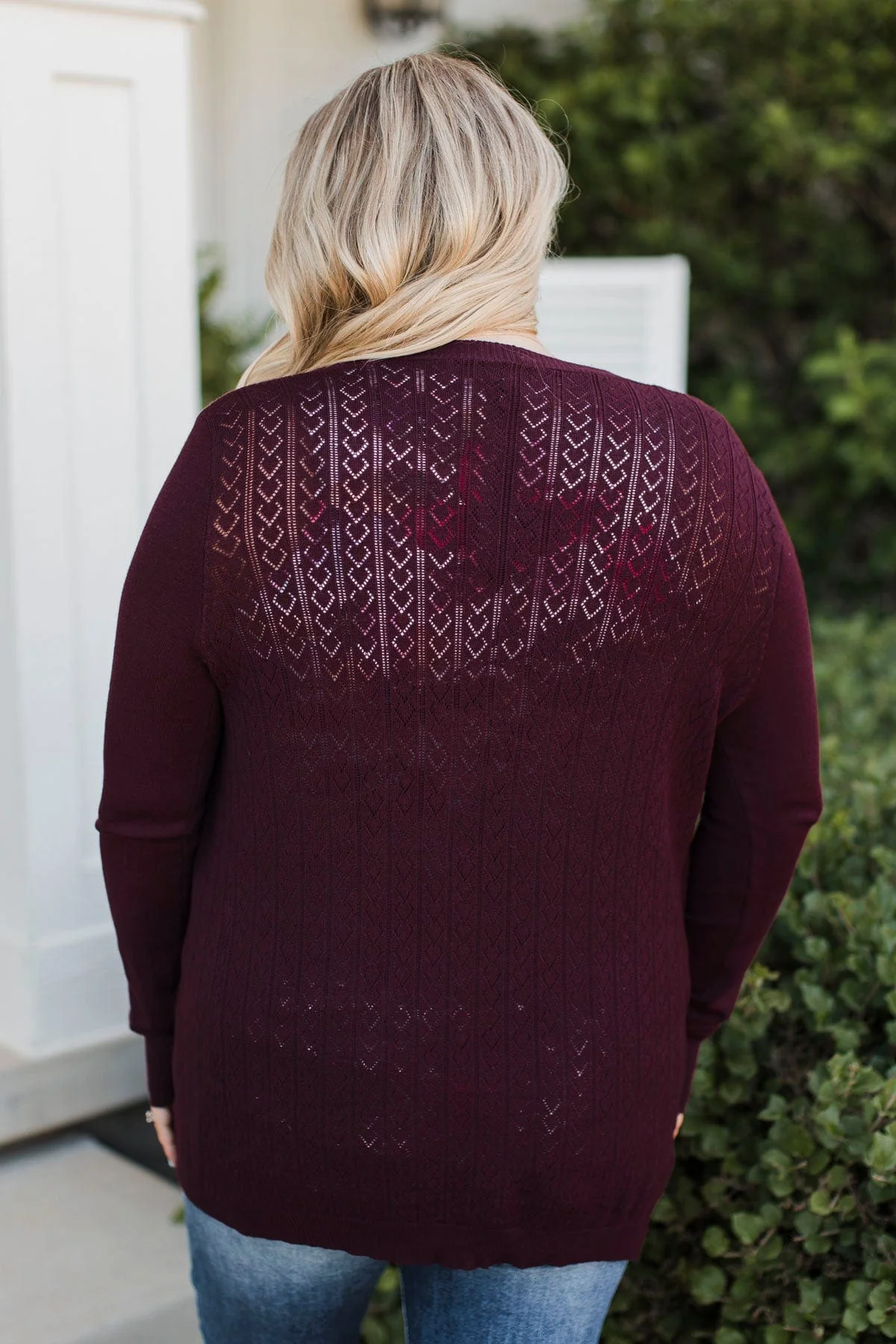 Found Myself Open Front Knit Cardigan- Plum - Image 8