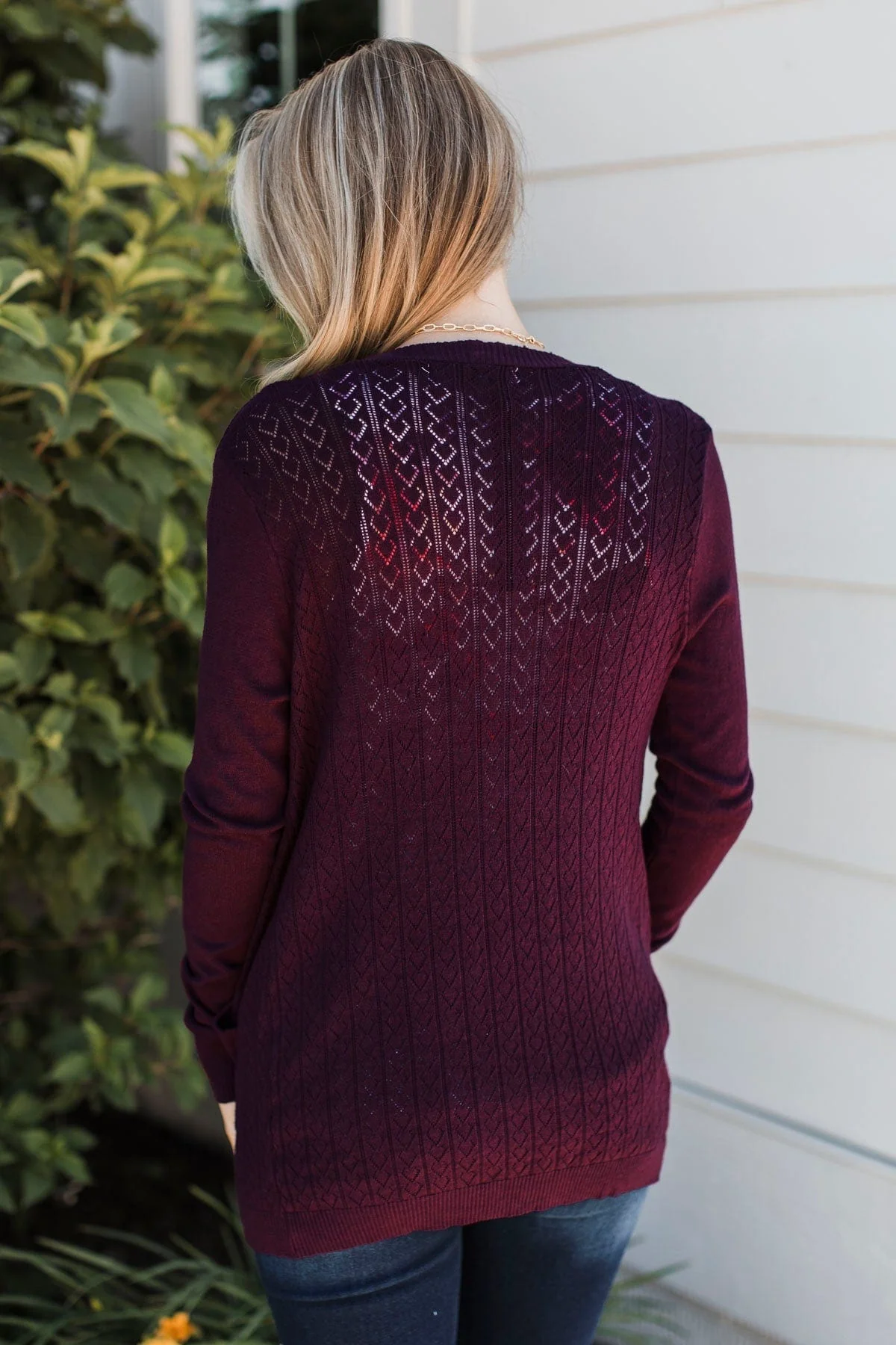 Found Myself Open Front Knit Cardigan- Plum - Image 9