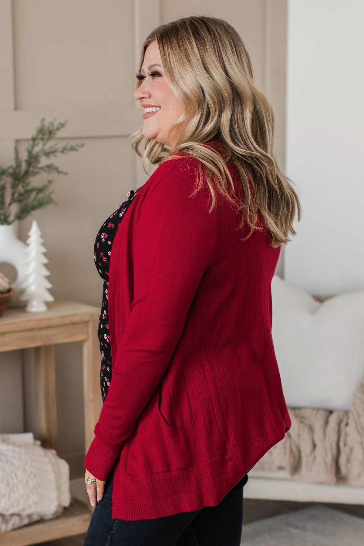 Found Myself Open Front Knit Cardigan- Red - Image 10