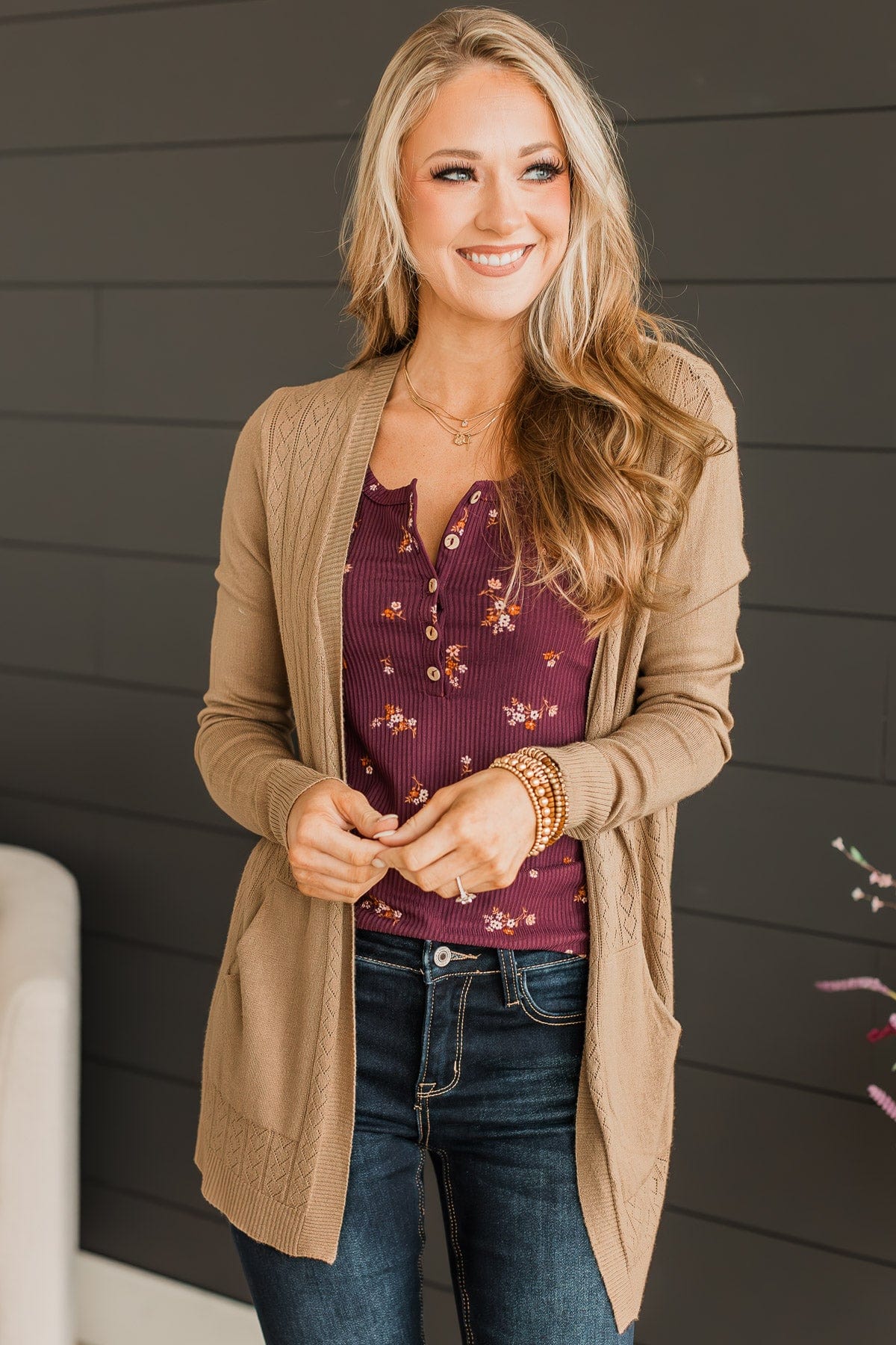 Found Myself Open Front Knit Cardigan- Taupe - Image 2
