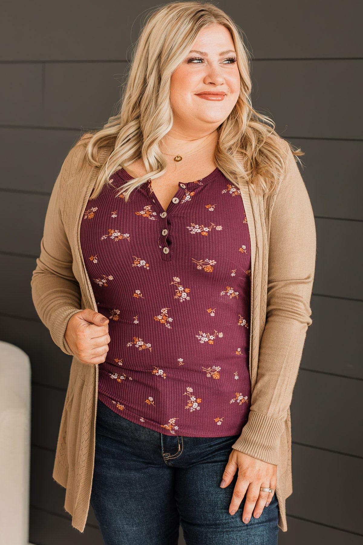 Found Myself Open Front Knit Cardigan- Taupe - Image 3