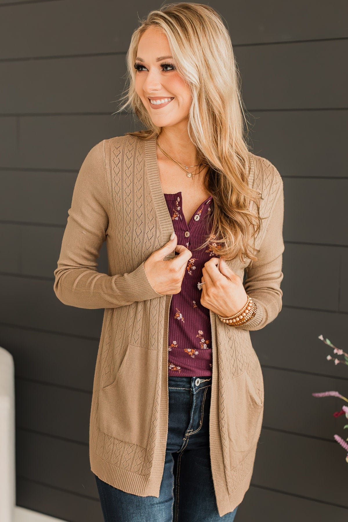 Found Myself Open Front Knit Cardigan- Taupe - Image 4