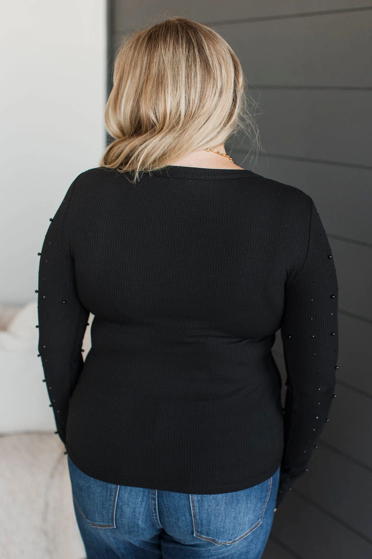 Found Your Love Long Sleeve Beaded Top- Black - Image 8