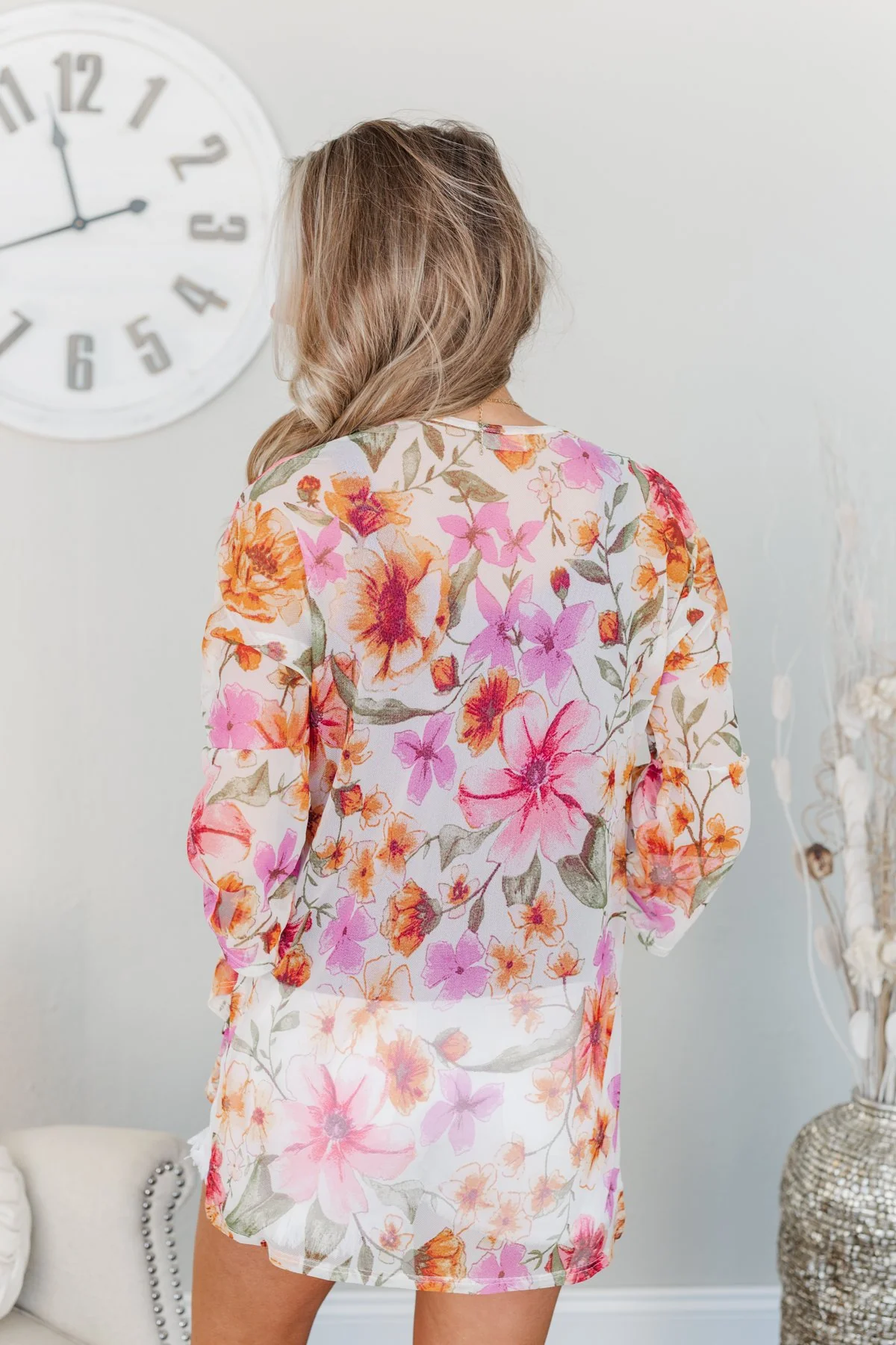 Fragrant Flowers Lightweight Kimono- Pink, Orange & Ivory - Image 11