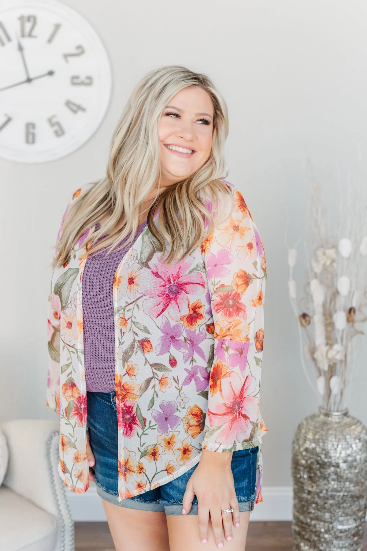 Fragrant Flowers Lightweight Kimono- Pink, Orange & Ivory - Image 13
