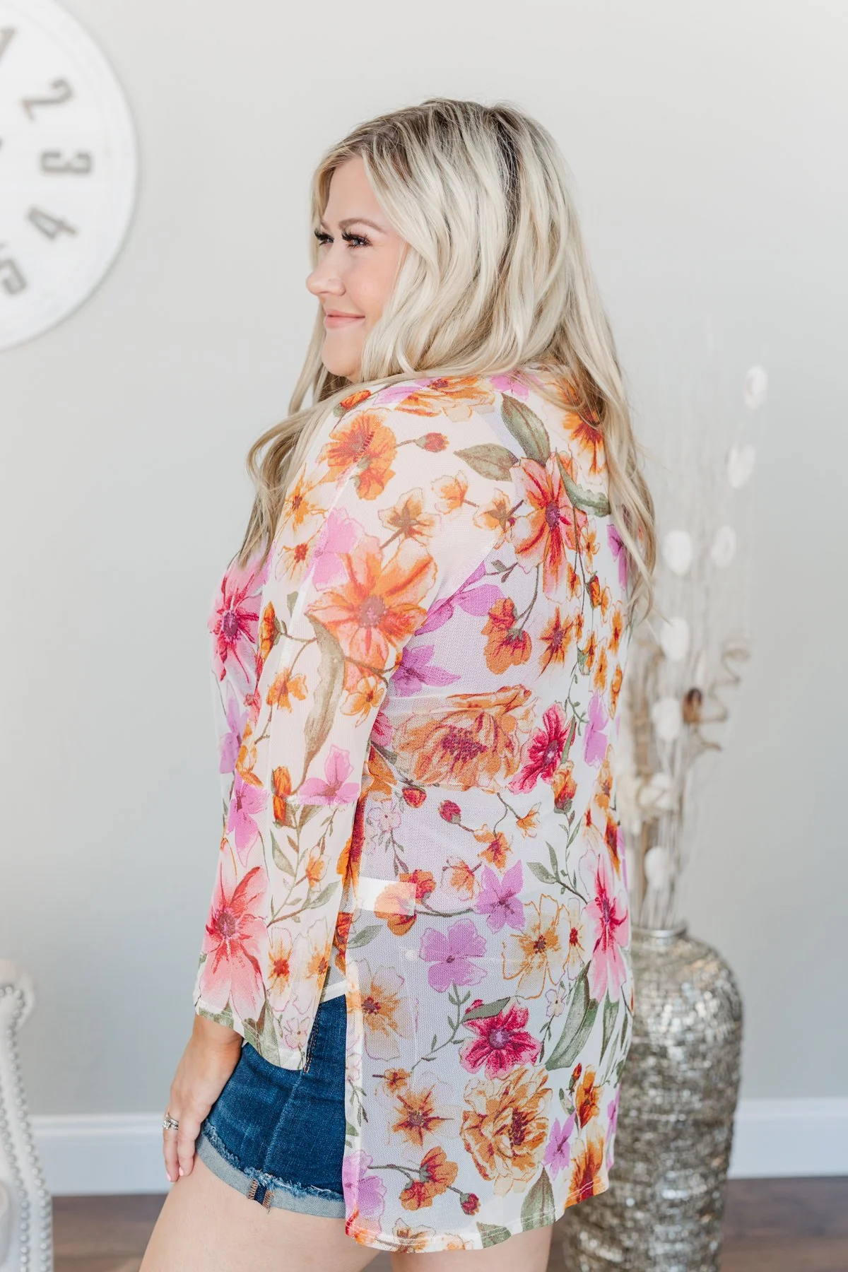 Fragrant Flowers Lightweight Kimono- Pink, Orange & Ivory - Image 14