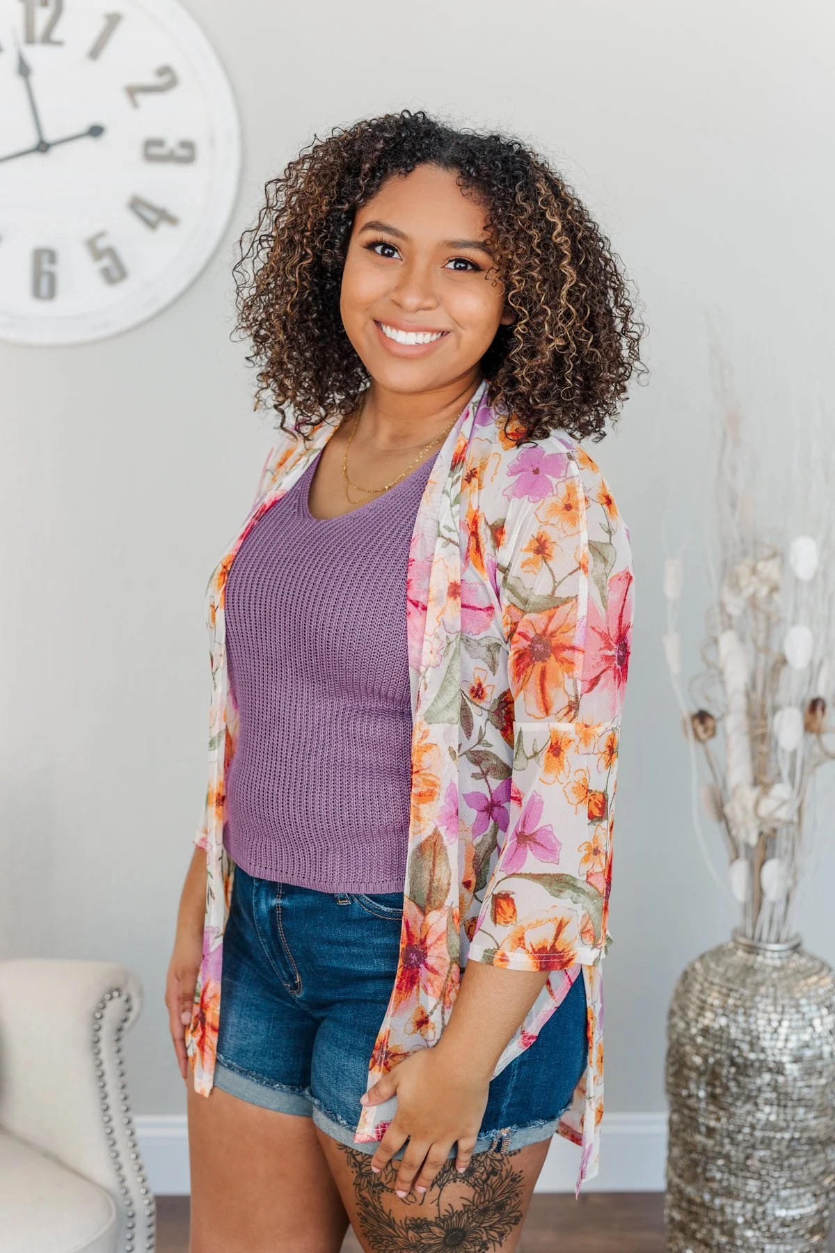 Fragrant Flowers Lightweight Kimono- Pink, Orange & Ivory - Image 2