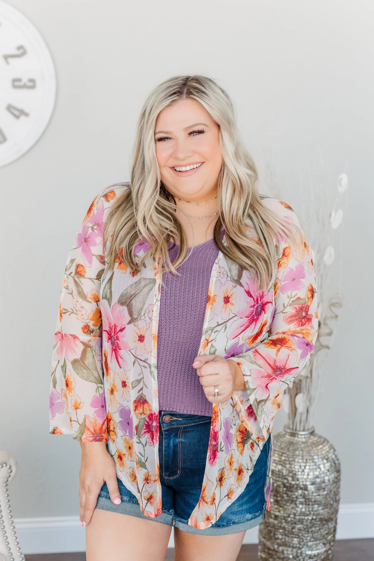 Fragrant Flowers Lightweight Kimono- Pink, Orange & Ivory - Image 4