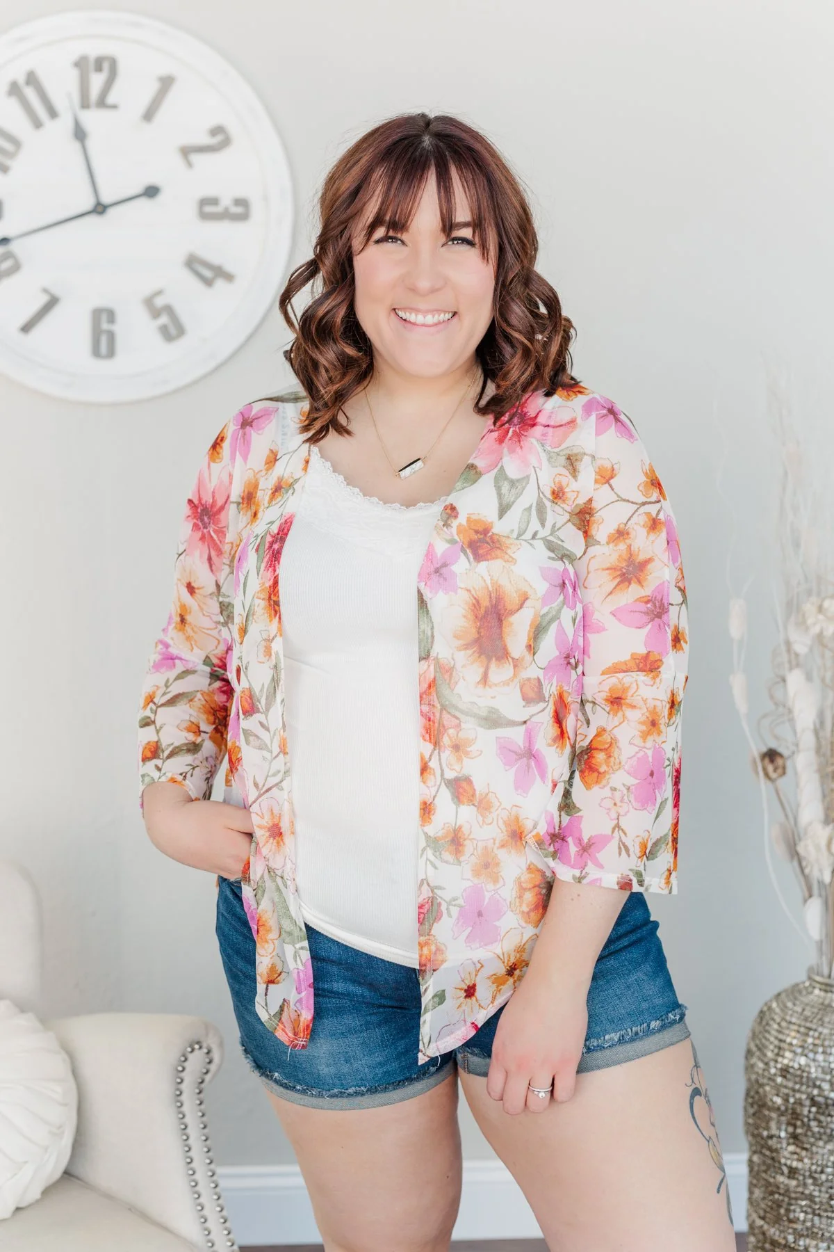 Fragrant Flowers Lightweight Kimono- Pink, Orange & Ivory - Image 6