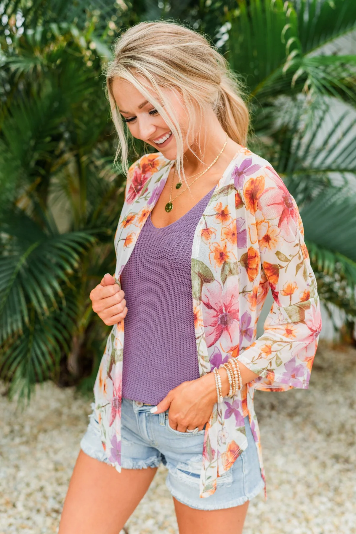 Fragrant Flowers Lightweight Kimono- Pink, Orange & Ivory - Image 7