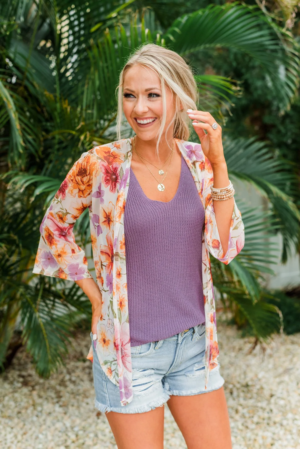 Fragrant Flowers Lightweight Kimono- Pink, Orange & Ivory - Image 8