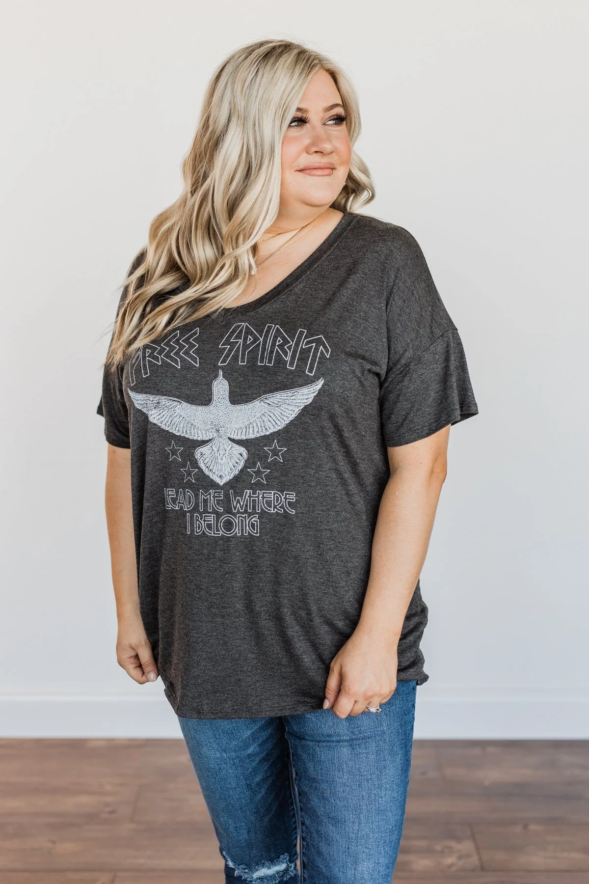 "Free Spirit" Graphic Tee- Charcoal - Image 9