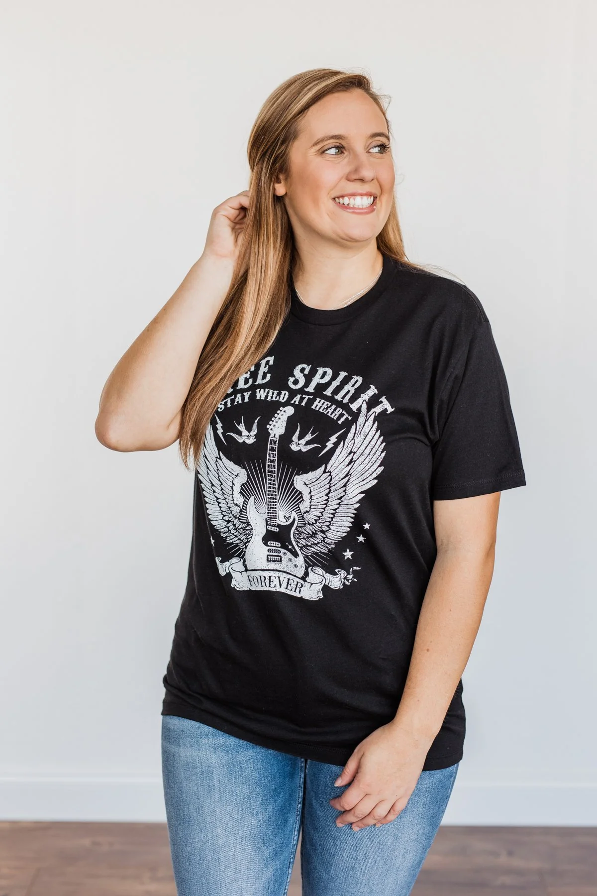 "Free Spirit, Wild At Heart" Graphic Tee- Black - Image 4