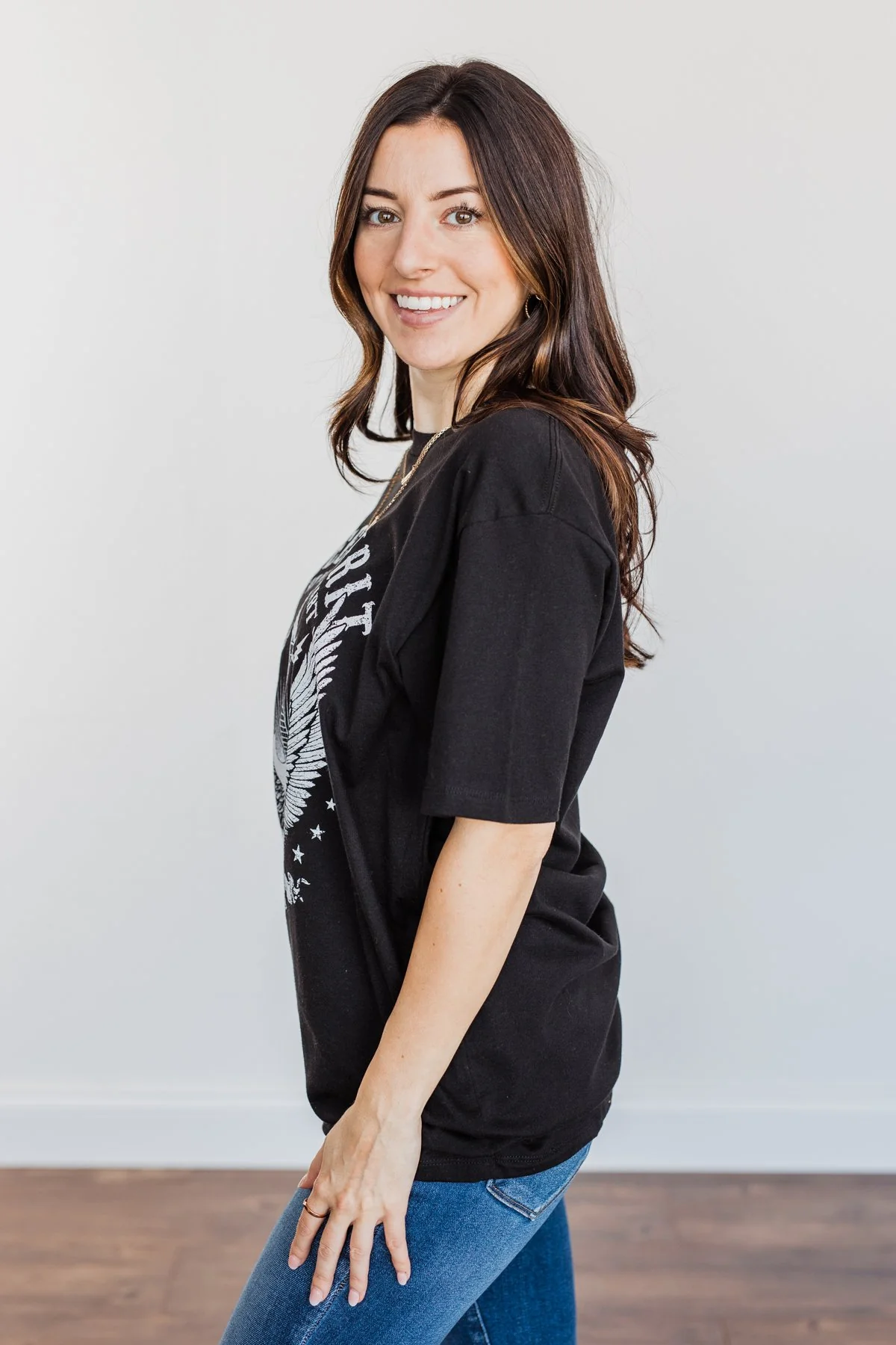 "Free Spirit, Wild At Heart" Graphic Tee- Black - Image 6