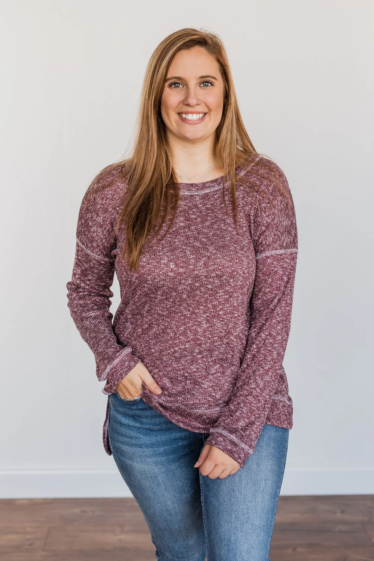 Free To Dream Knit Long Sleeve Top- Heathered Plum - Image 2
