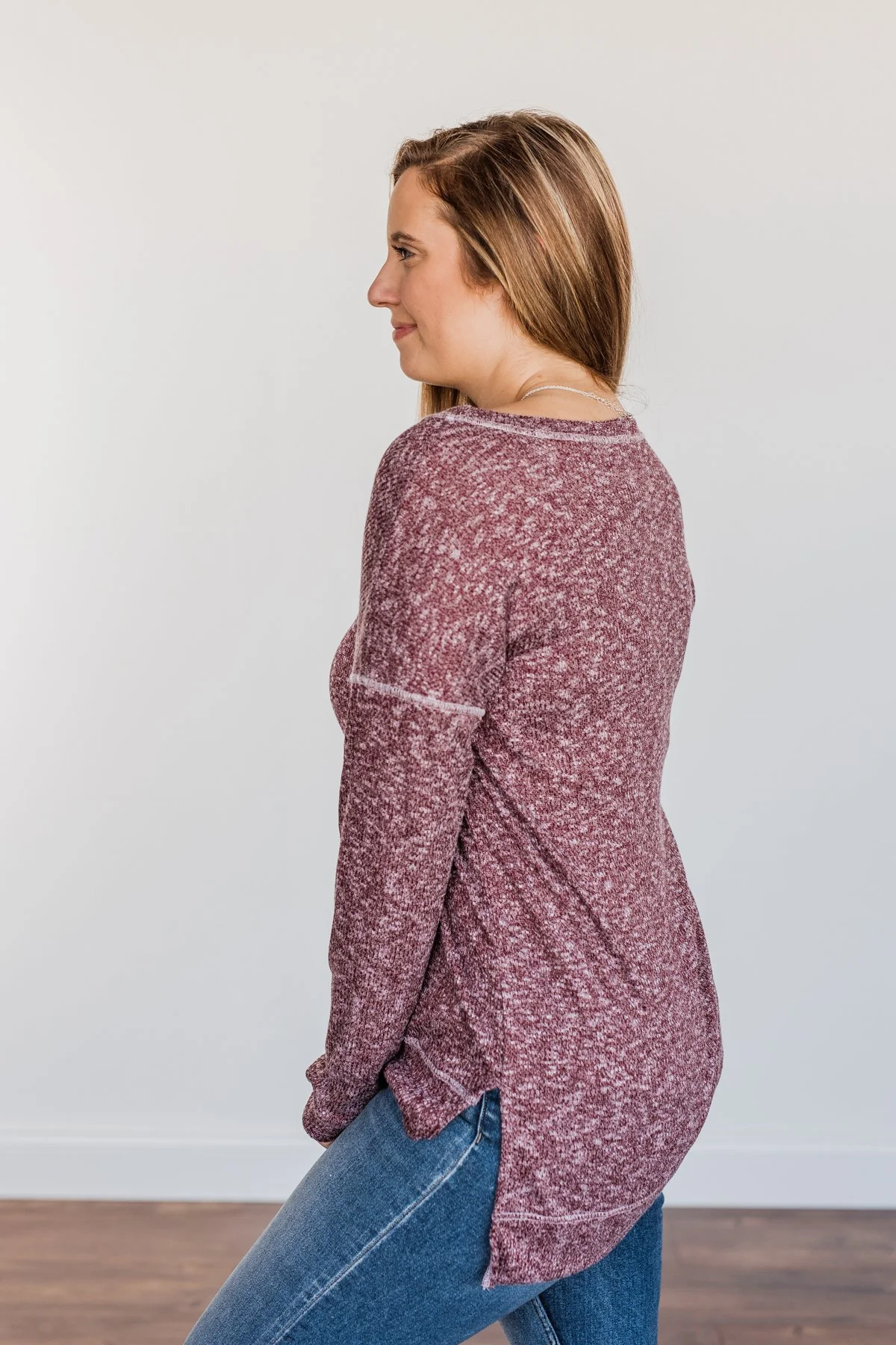 Free To Dream Knit Long Sleeve Top- Heathered Plum - Image 6