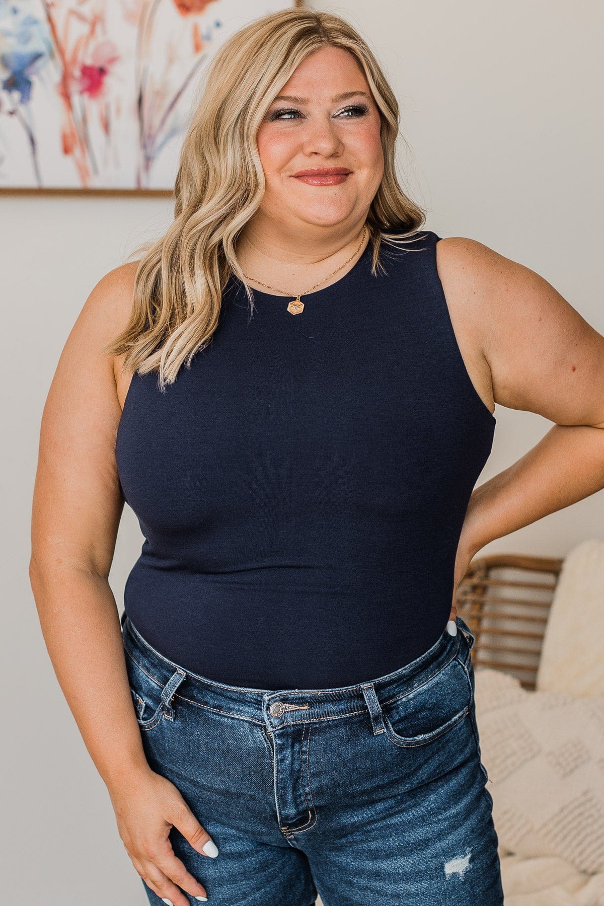 Free To Flourish Knit Bodysuit- Navy - Image 3